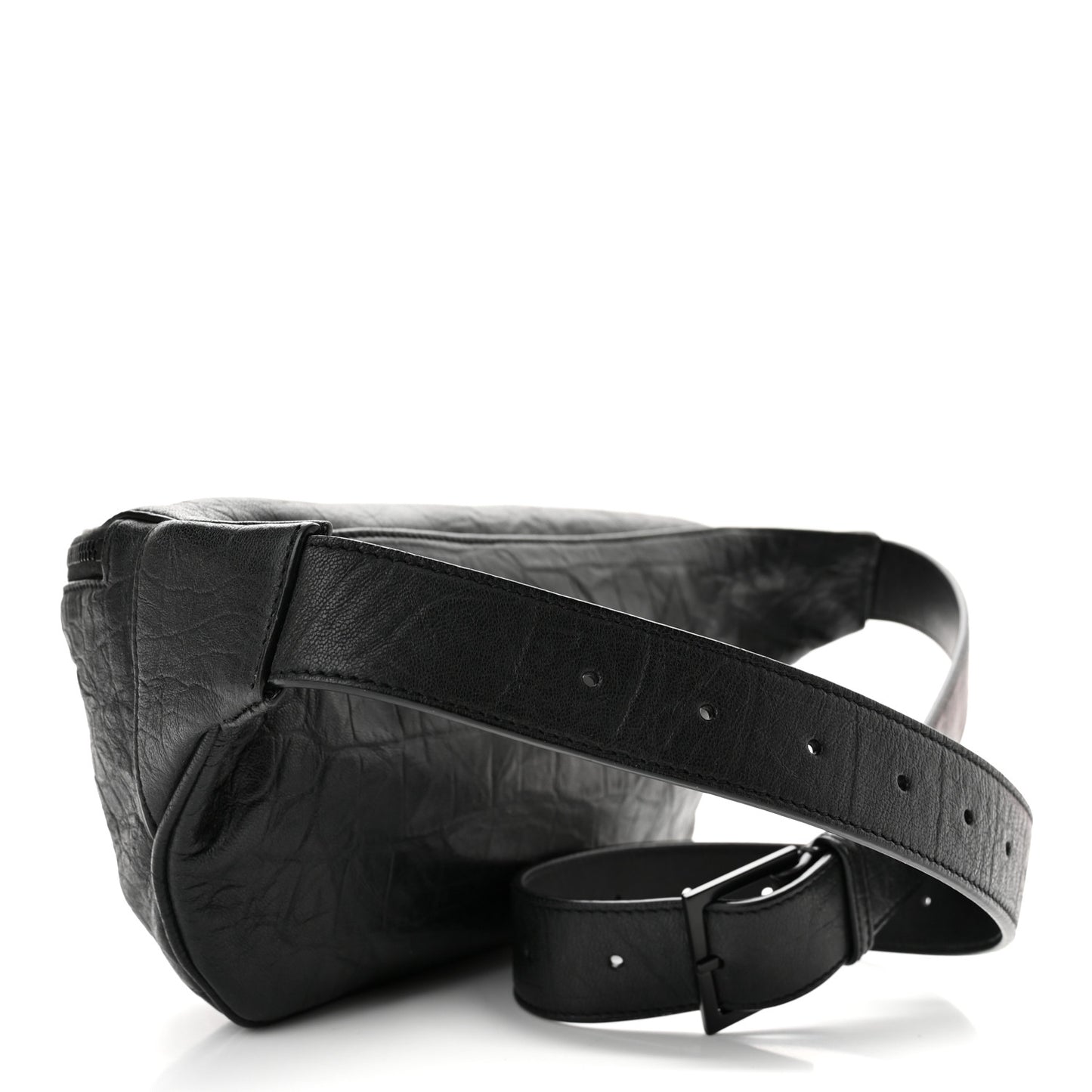 Calfskin Crocodile Embossed Monogram Belt Bag Black