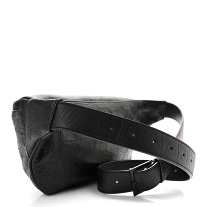 Saint Laurent Calfskin Crocodile Embossed Monogram Belt Bag Black 3 of 10