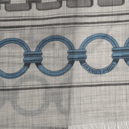 Hermes Cashmere Maillons Et Chaines Rectangle Gris Chine Rouge Bleu 3 of 4