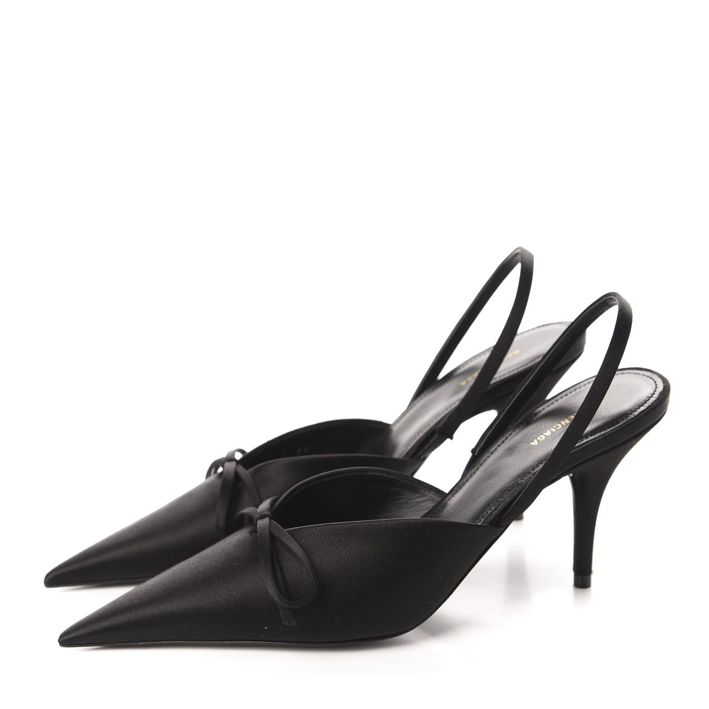 Satin Pointed Toe Knife Slingback Mules 35 Black