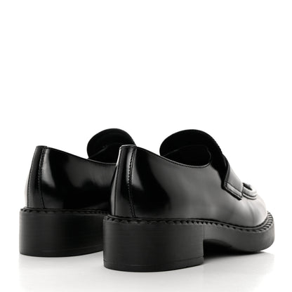 Prada Spazzolato Metal Triangle Logo 50mm Loafers 38.5 Black 4 of 9