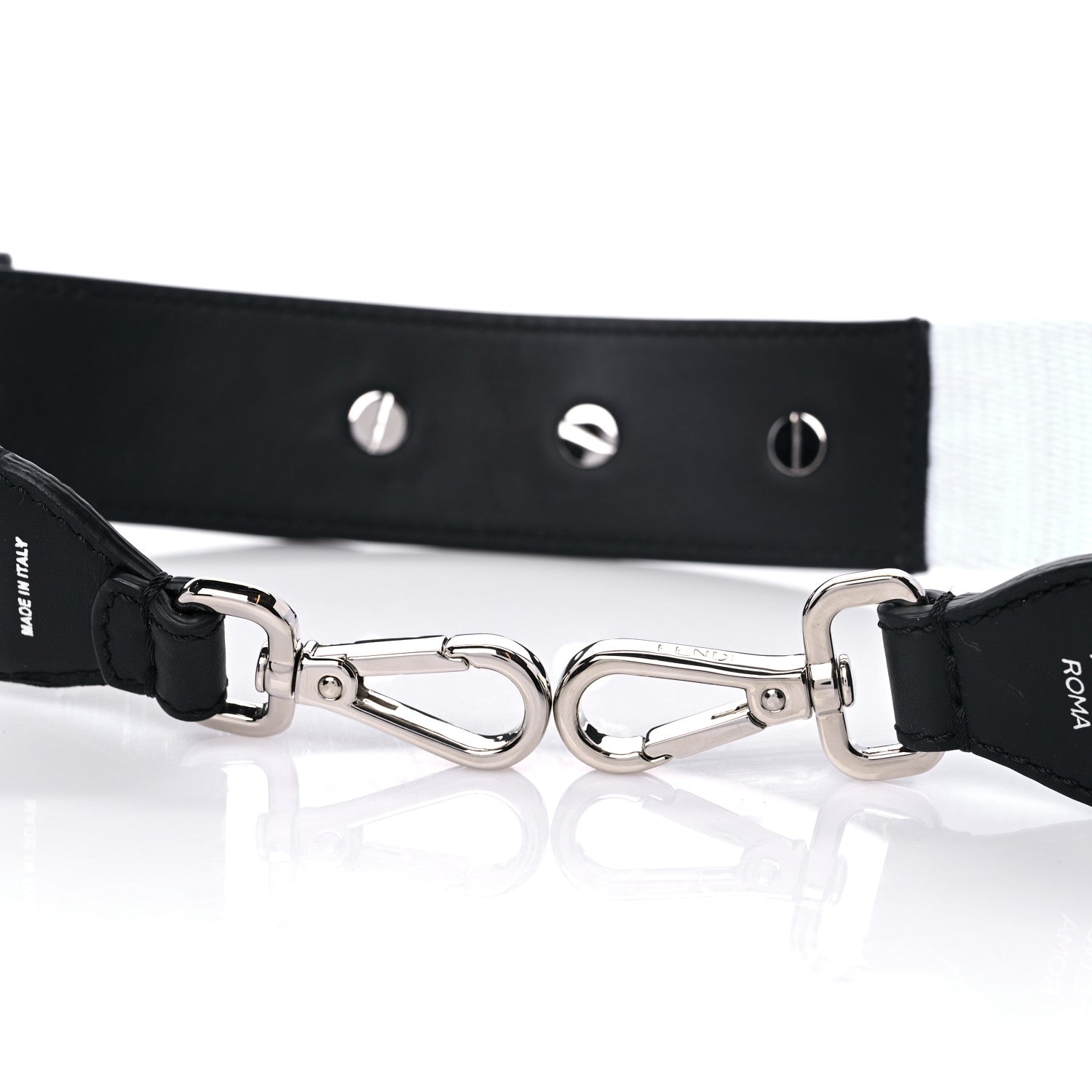 Fendi Canvas Calfskin FF 1974 Studded Strap You Black White 5 of 6
