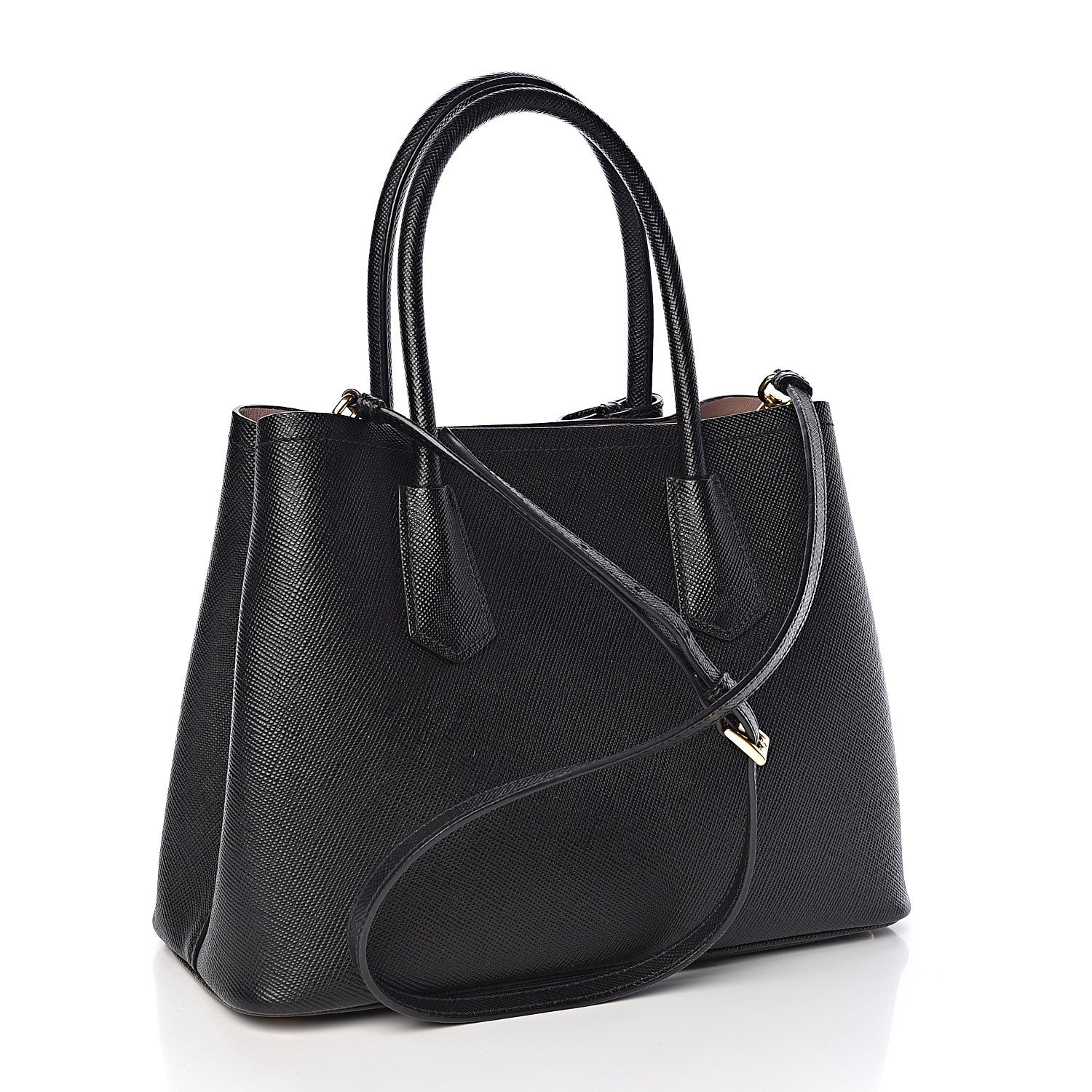 Prada Saffiano Cuir Small Double Bag Black Mughetto 4 of 11