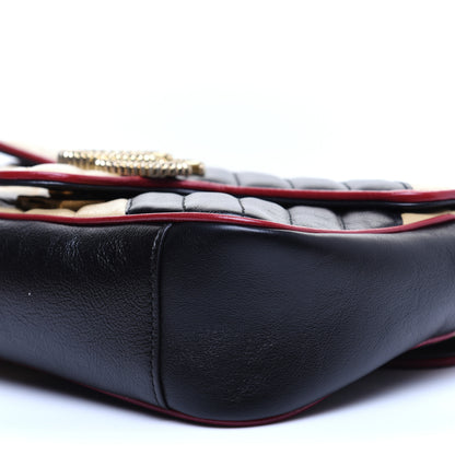 Gucci Vintage Effect Calfskin Matelasse Diagonal Striped Small Torchon GG Marmont Shoulder Bag Black Beige 7 of 12