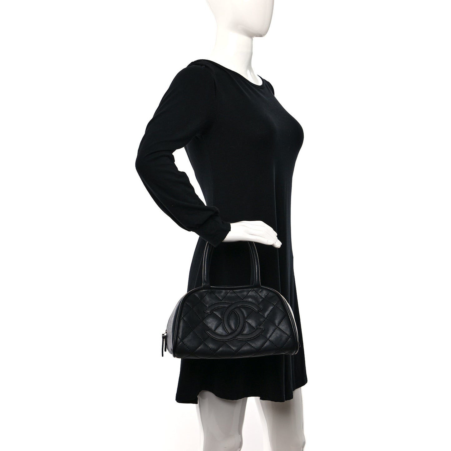 Caviar Quilted Small Bowler Black