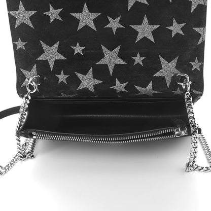Saint Laurent Suede Star Print Monogram Chain Wallet Black Silver 5 of 8