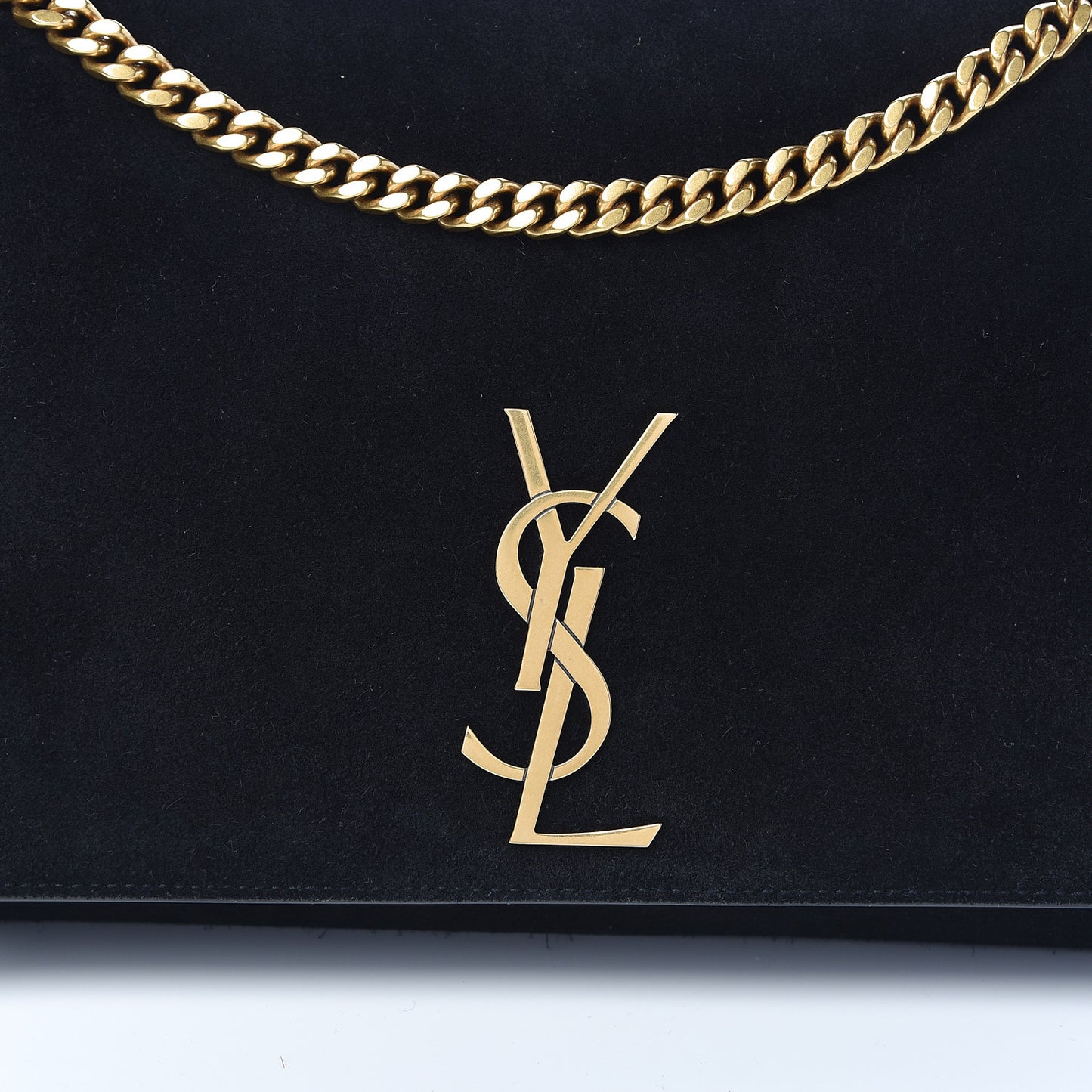Smooth Calfskin Suede Medium Reversible Monogram Kate Satchel Black