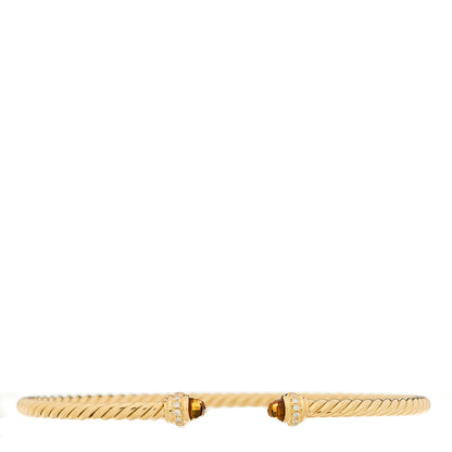 David Yurman 18K Yellow Gold Diamond Citrine 3mm Cablespira Bracelet 1 of 3