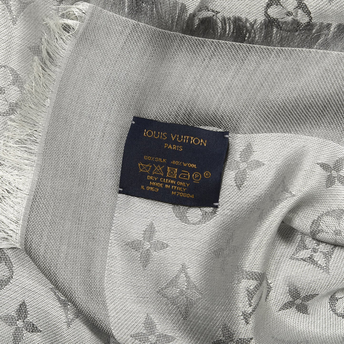 Wool Silk Monogram Denim Shawl Grey