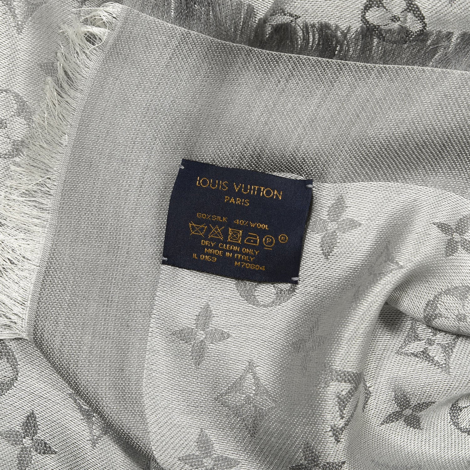 Louis Vuitton Wool Silk Monogram Denim Shawl Grey 3 of 3