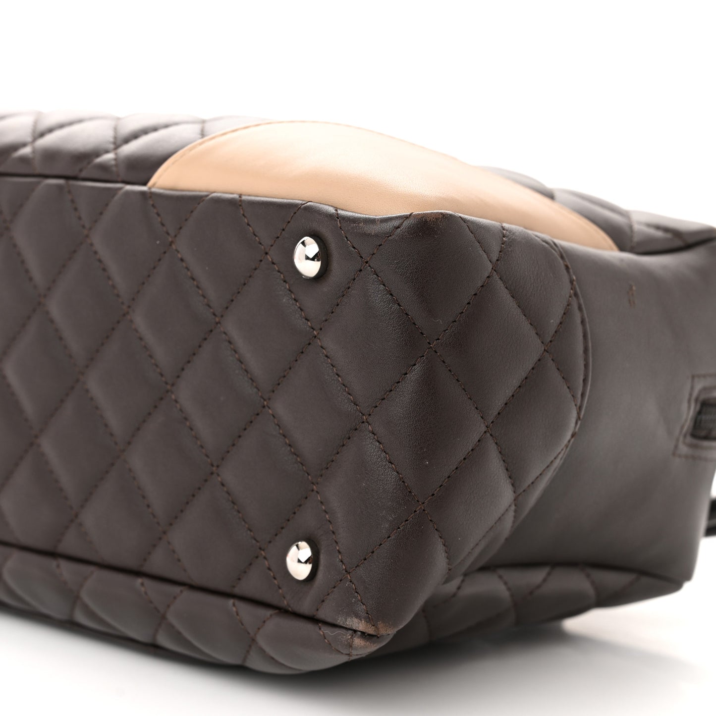Calfskin Quilted Cambon Large Bowler Brown Beige