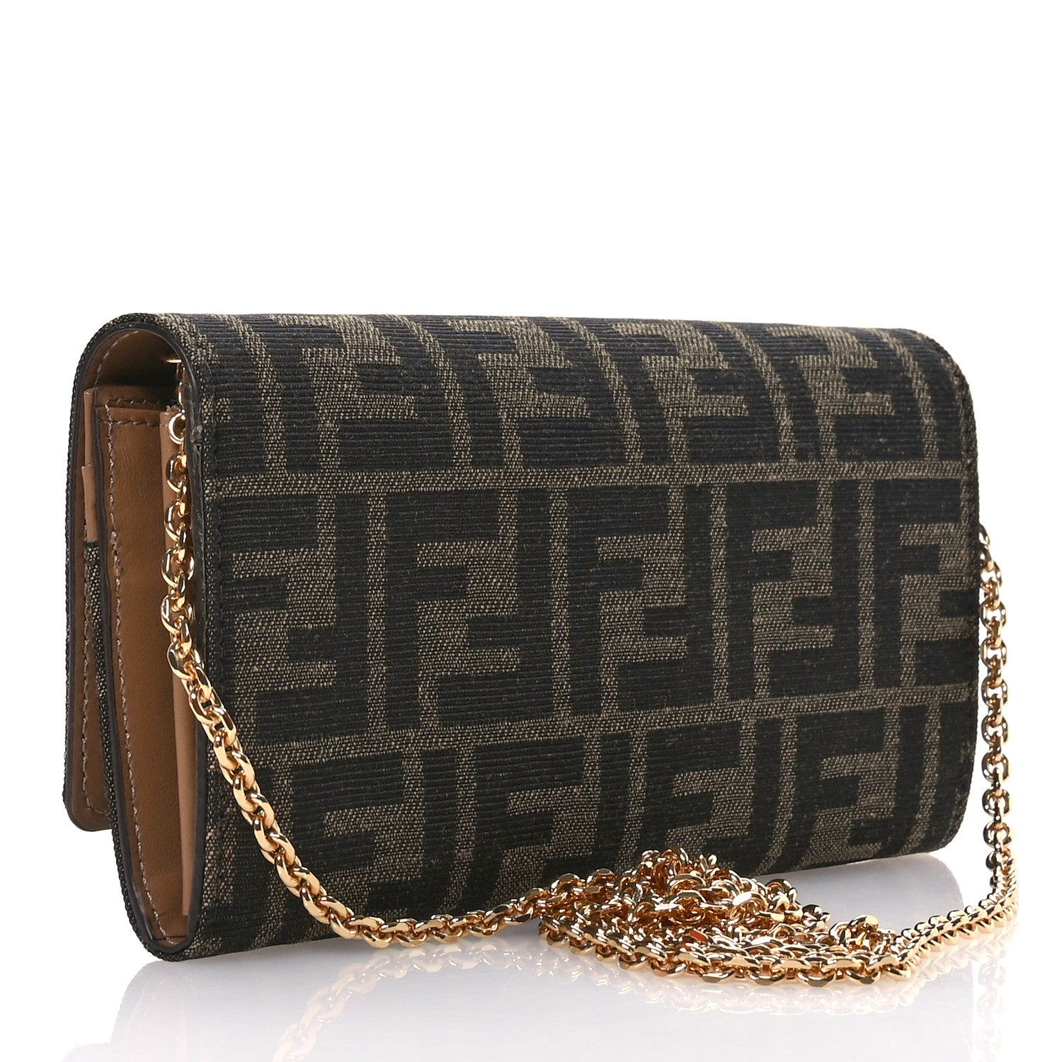 Fendi Fabric Jacquard FF 1974 Continental Wallet On Chain Tobacco Moro 2 of 10
