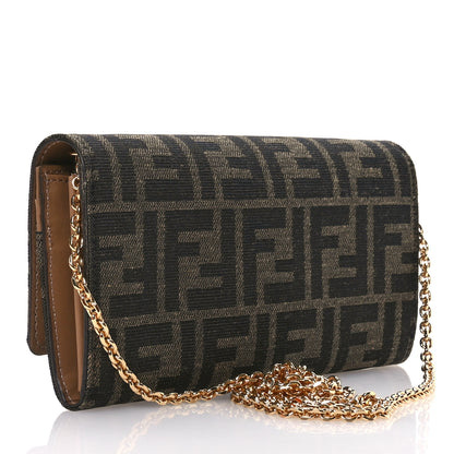Fendi Fabric Jacquard FF 1974 Continental Wallet On Chain Tobacco Moro 2 of 10