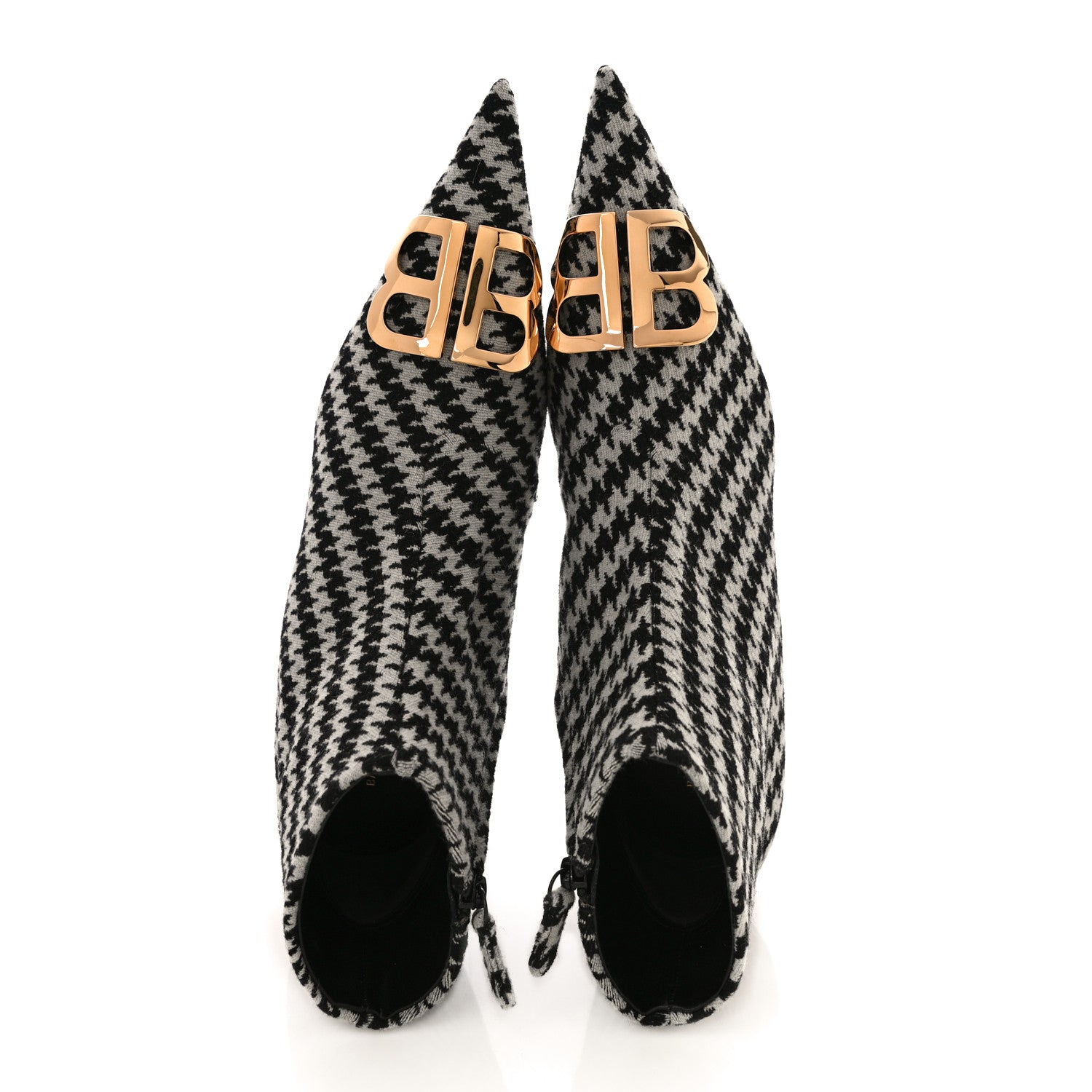 Balenciaga Wool Houndstooth BB Pointy Toe Ankle Booties 39 Black Ivory 6 of 12