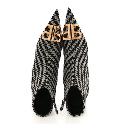 Balenciaga Wool Houndstooth BB Pointy Toe Ankle Booties 39 Black Ivory 6 of 12