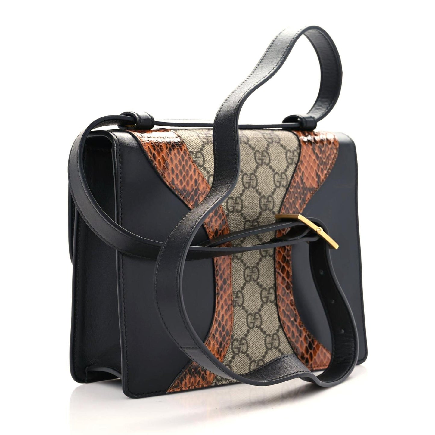 Nappa Elaphe GG Supreme Monogram Medium Osiride Shoulder Bag Black Bright Cuir Beige Ebony
