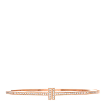 Tiffany 18K Rose Gold Diamond T Hinged Wire Bangle Bracelet 1 of 4
