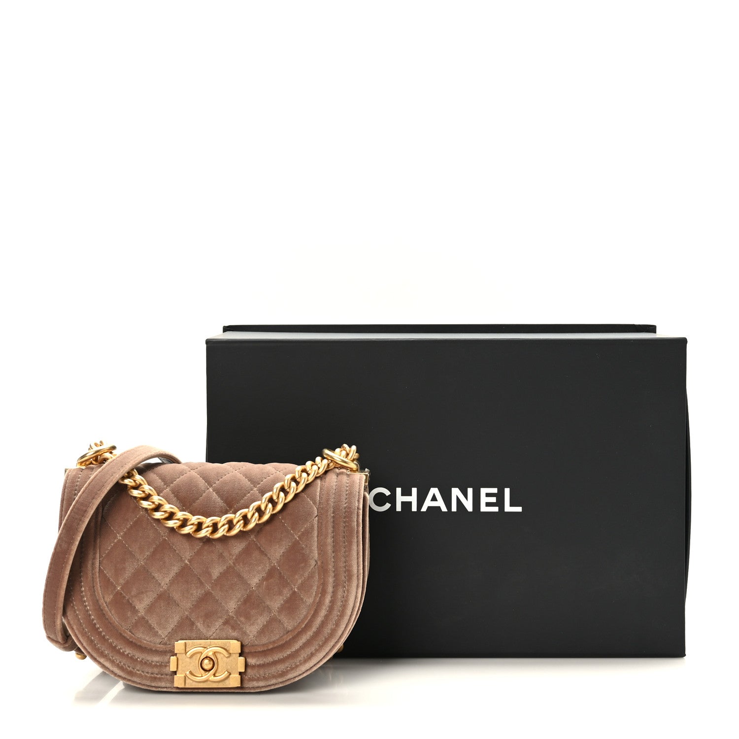 Chanel Velvet Quilted Small Boy Messenger Bag Beige 10 of 10