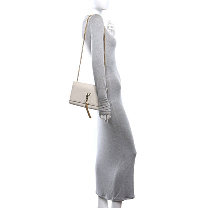 Saint Laurent Grain De Poudre Calfskin Medium Classic Monogram Kate Tassel Satchel Crema Soft 2 of 10