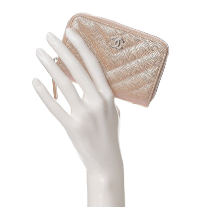 Chanel Metallic Caviar Chevron Quilted Zip Around Coin Purse Light Gold 2 of 8