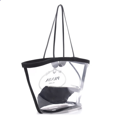 Prada Plexiglass Calfskin Small Shopper Tote Black 4 of 11