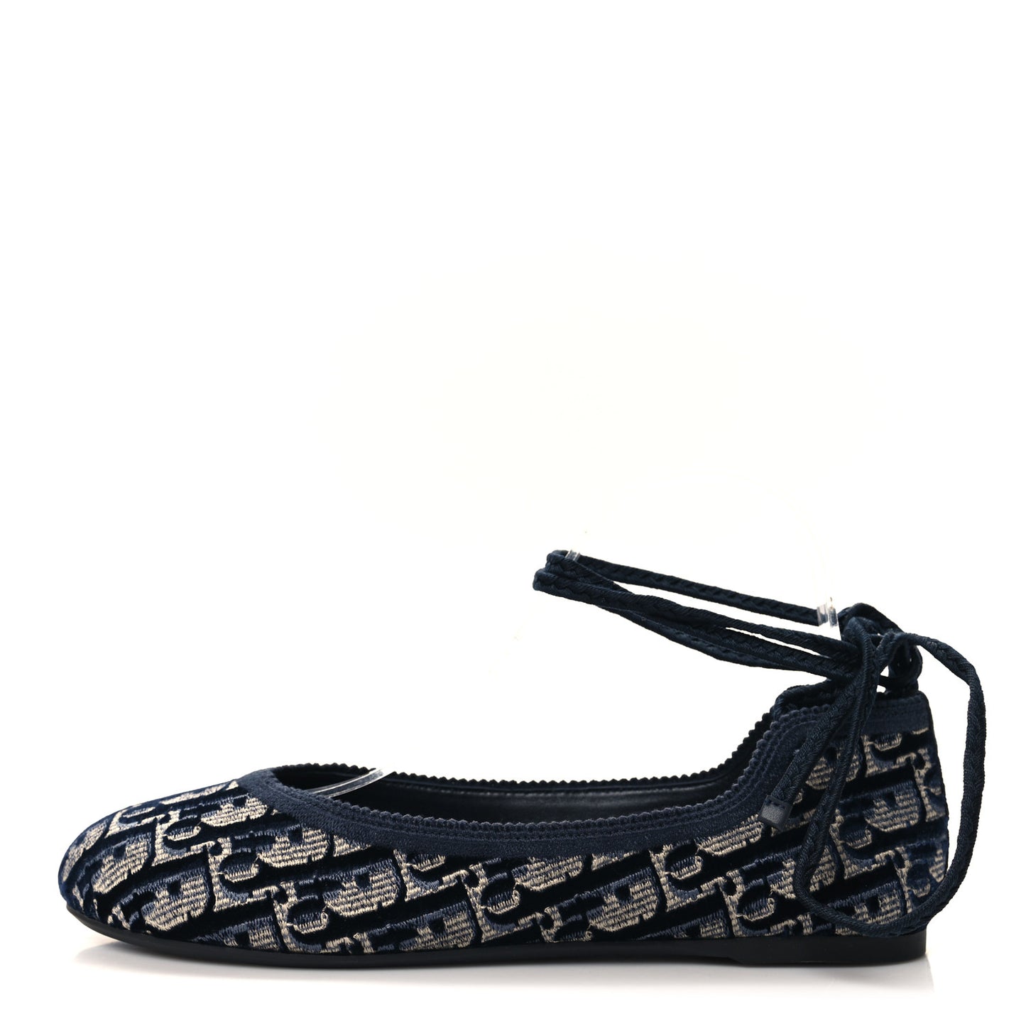 Velvet Oblique Poeme Laced Ballerina Flats 36.5 Blue