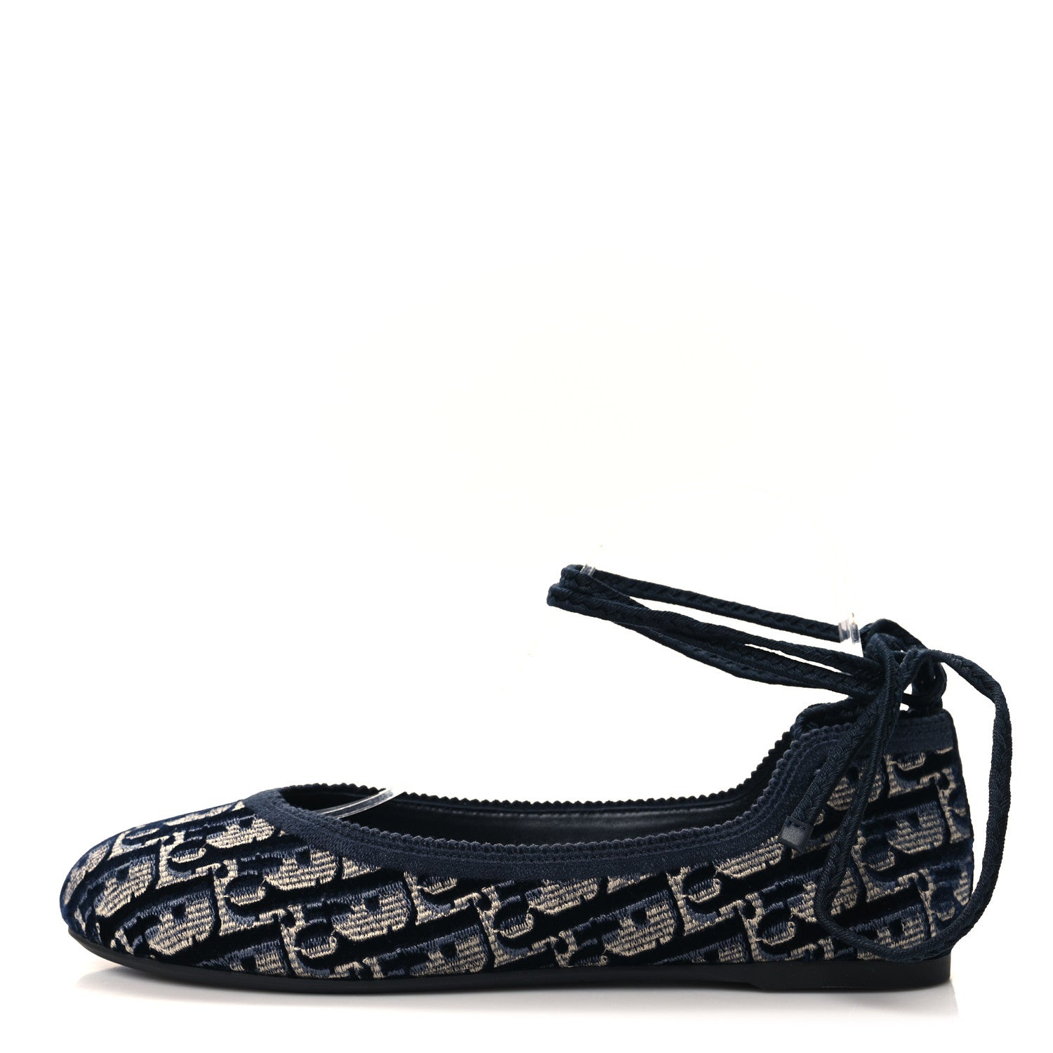 Christian Dior Velvet Oblique Poeme Laced Ballerina Flats 36.5 Blue 1 of 8