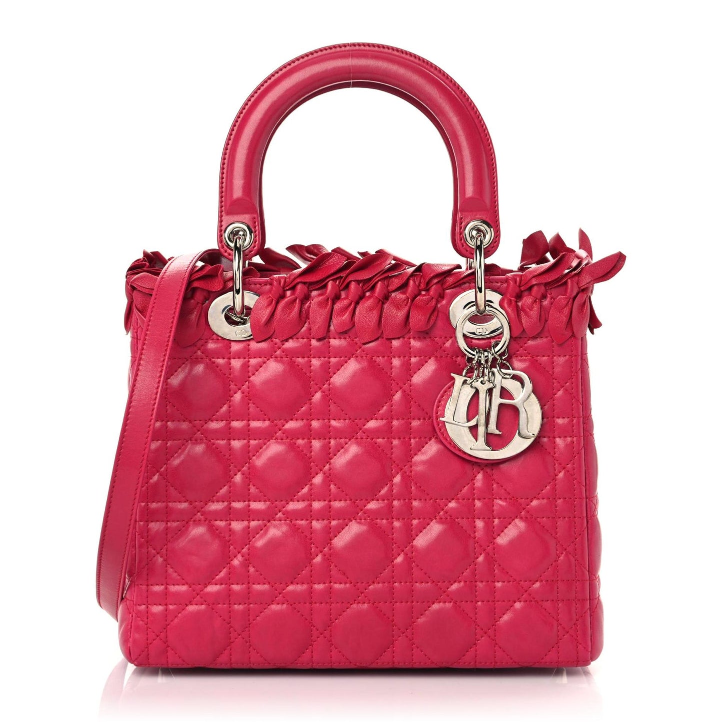 Lambskin Cannage Bow Medium Lady Dior Fuchsia