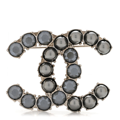 Chanel Crystal Pearl CC Dazzling Domino Brooch Black 1 of 5