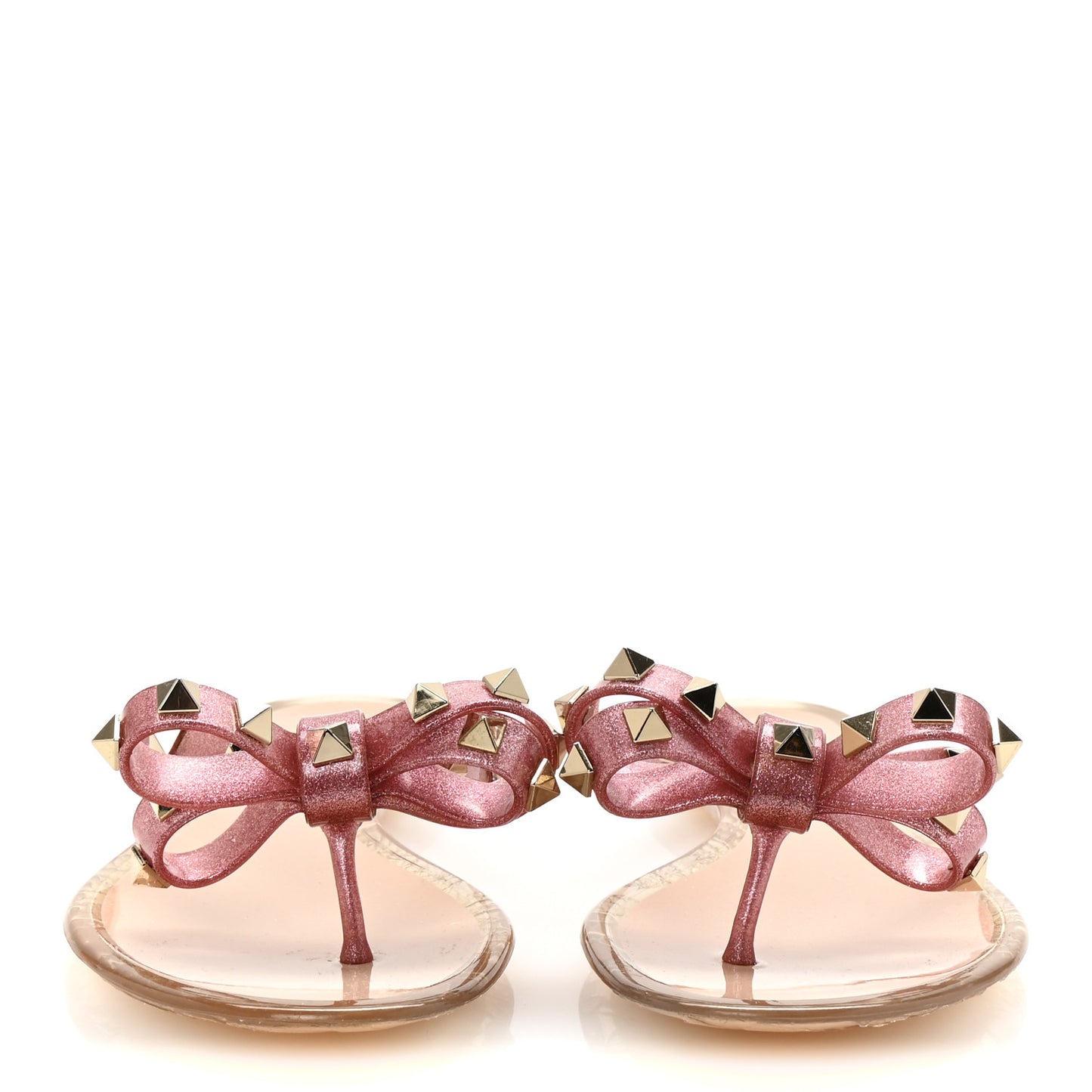 PVC Jelly Glitter Rockstud Bow Thong Sandals 35 Pink
