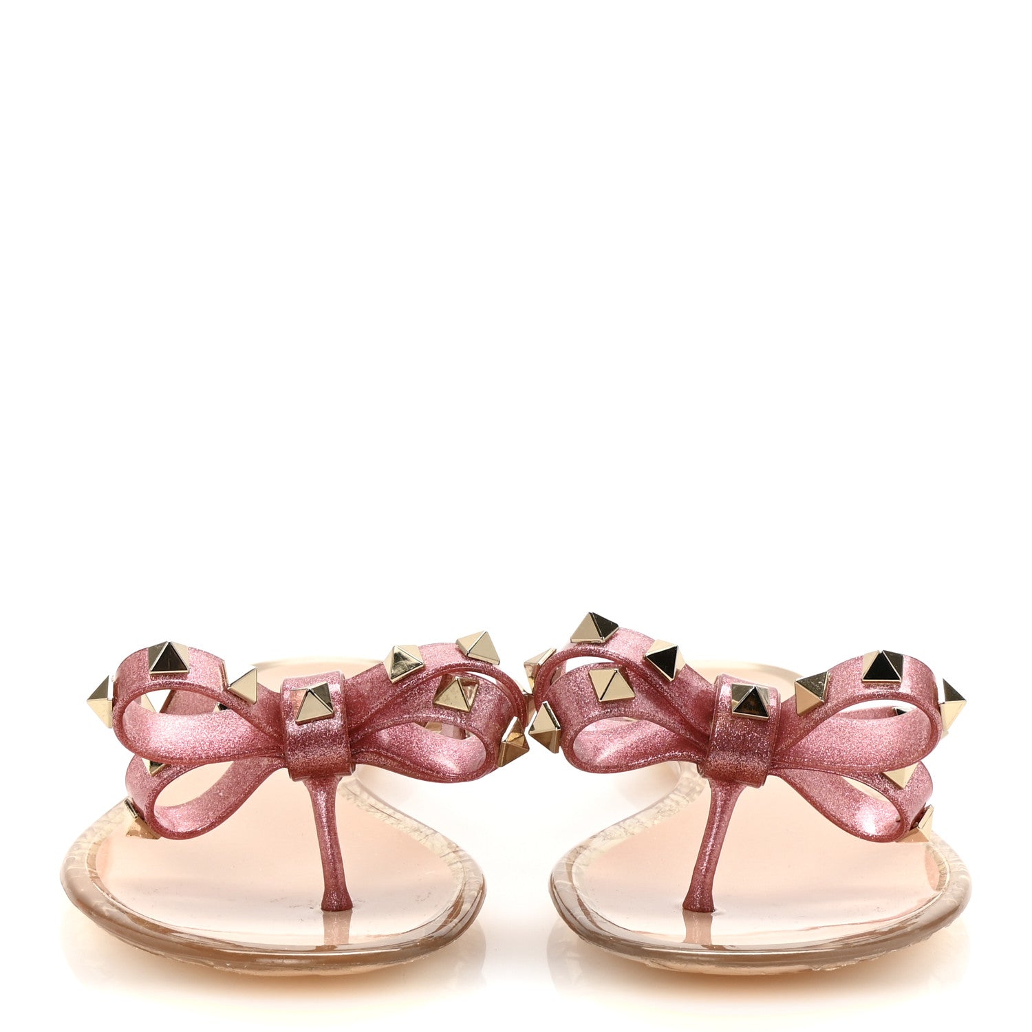 Valentino Garavani PVC Jelly Glitter Rockstud Bow Thong Sandals 35 Pink 3 of 9