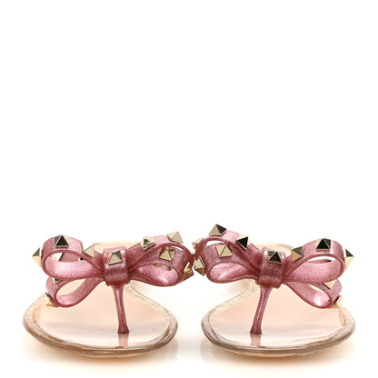 Valentino Garavani PVC Jelly Glitter Rockstud Bow Thong Sandals 35 Pink 3 of 9