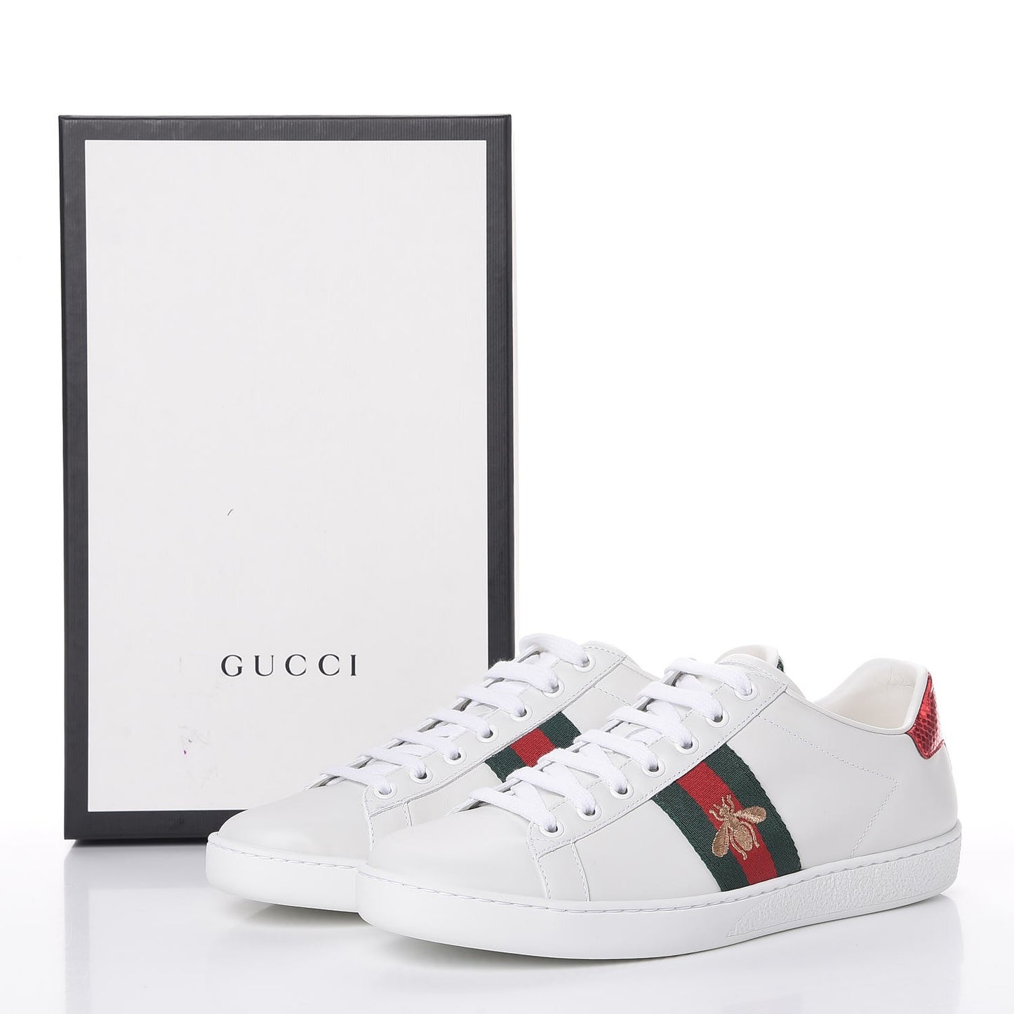 Calfskin Bee Embroidered Ace Web Sneakers 38.5 White Green