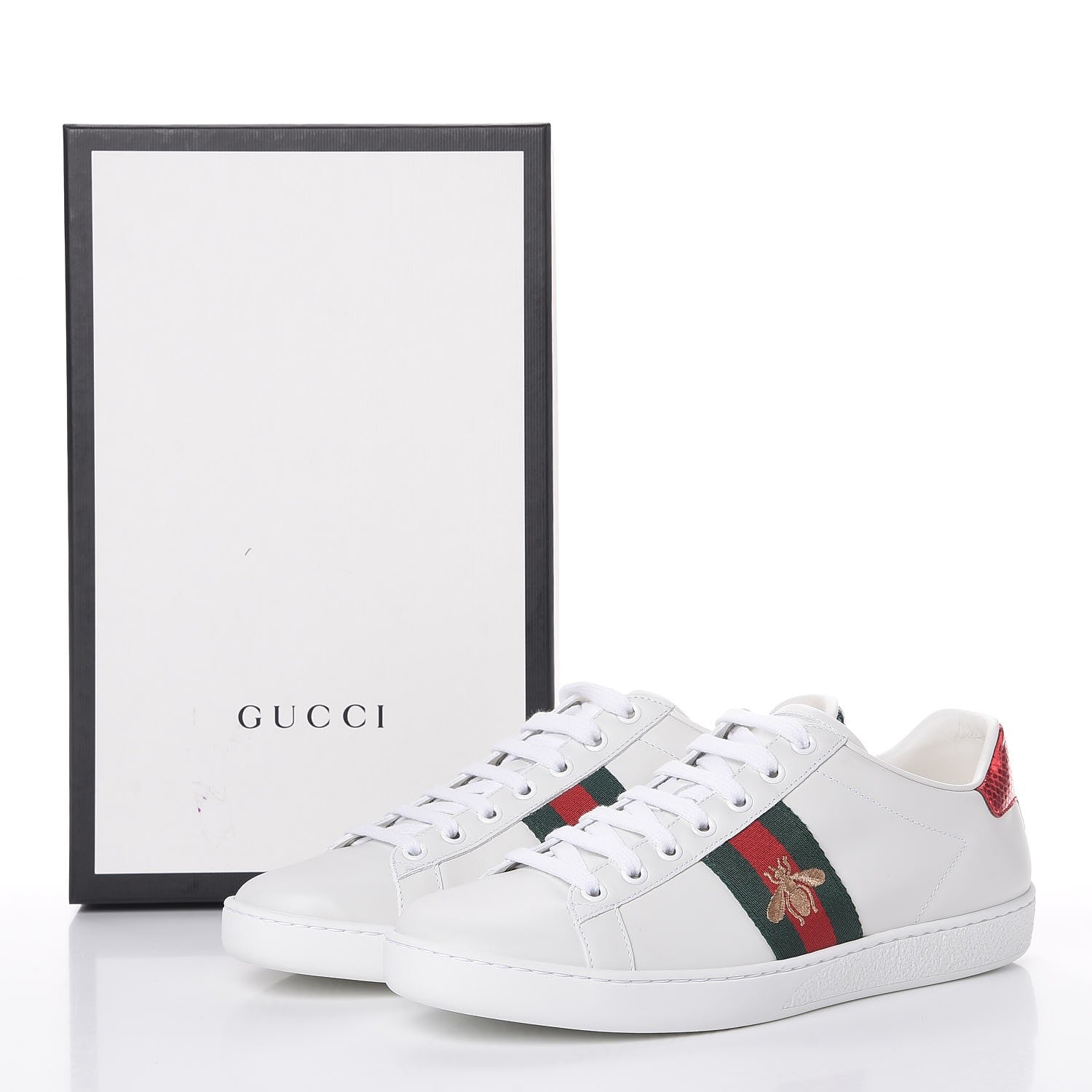 Gucci Calfskin Bee Embroidered Ace Web Sneakers 38.5 White Green 8 of 8