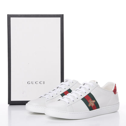 Gucci Calfskin Bee Embroidered Ace Web Sneakers 38.5 White Green 8 of 8
