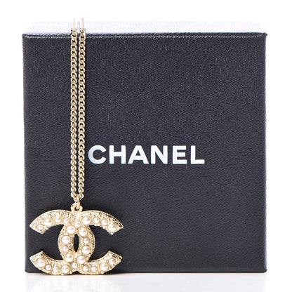 Chanel Crystal Pearl CC Pendant Necklace Gold 7 of 7