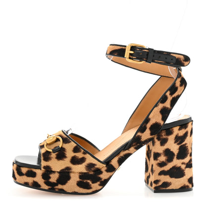 Gucci Calf Hair Leopard Print Horsebit 25/60mm Platform Sandals 36.5 Hazelnut Black 1 of 10