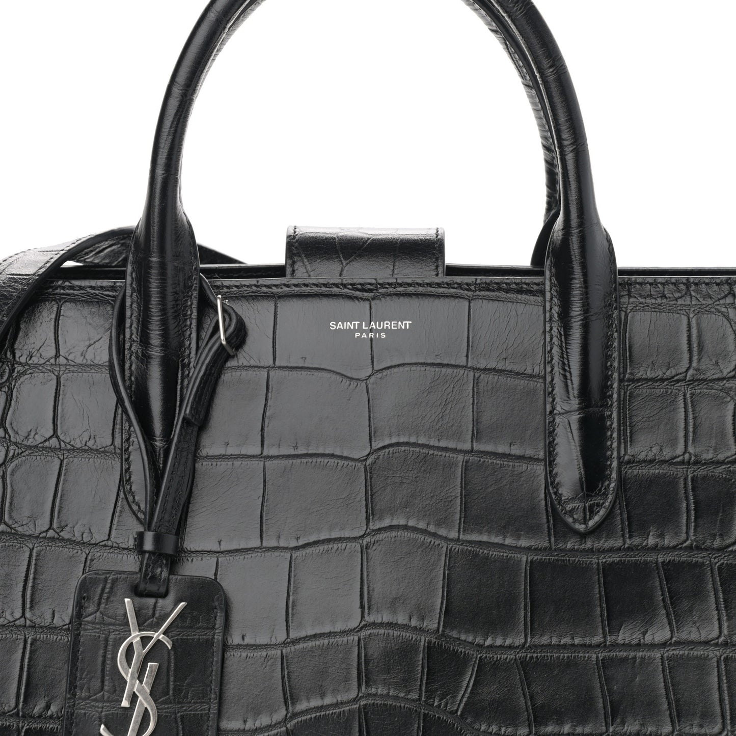 Calfskin Crocodile Embossed Large Jane Tote Bag Black