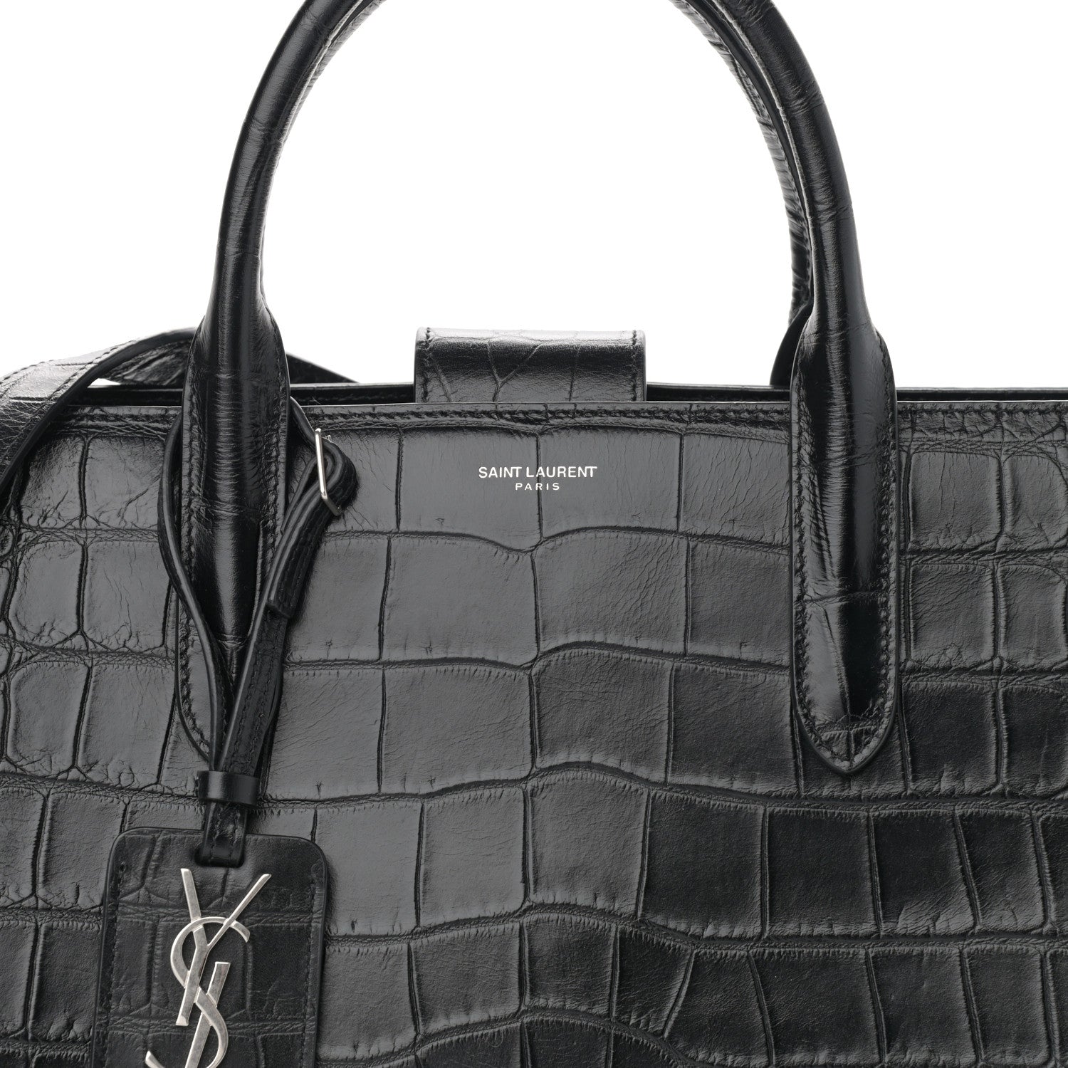 Saint Laurent Calfskin Crocodile Embossed Large Jane Tote Bag Black 8 of 10