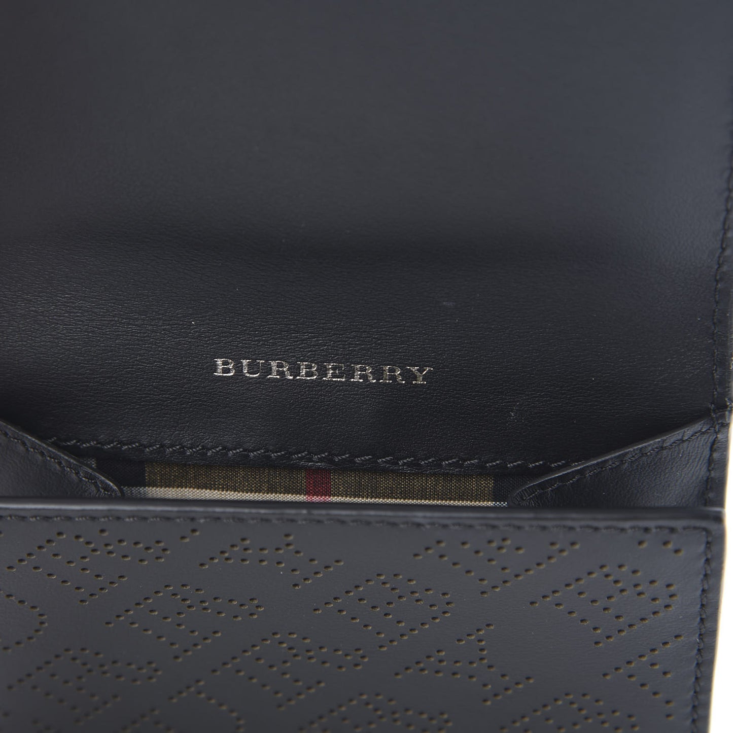 Calfskin Perforated Compact Wallet Black