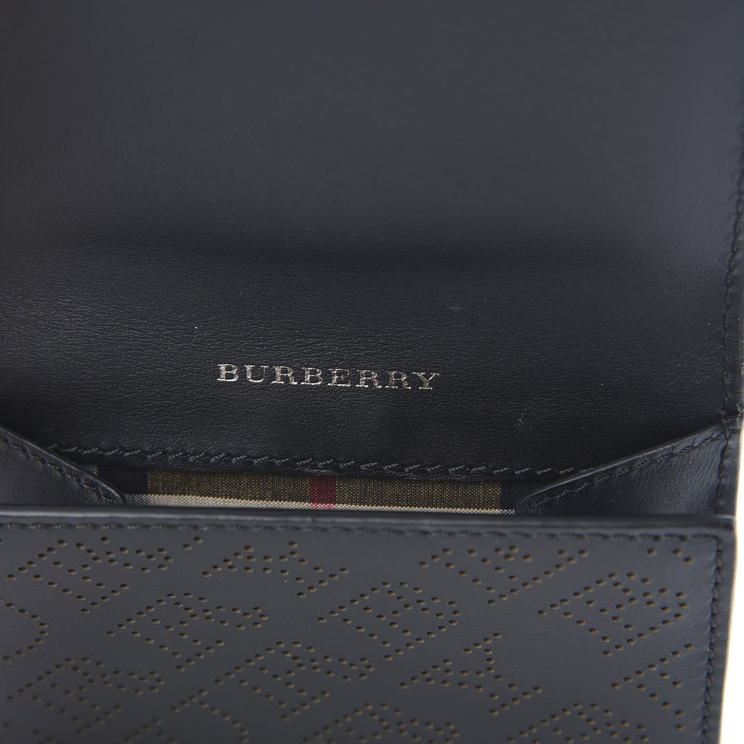 Burberry Calfskin Perforated Compact Wallet Black 7 of 9
