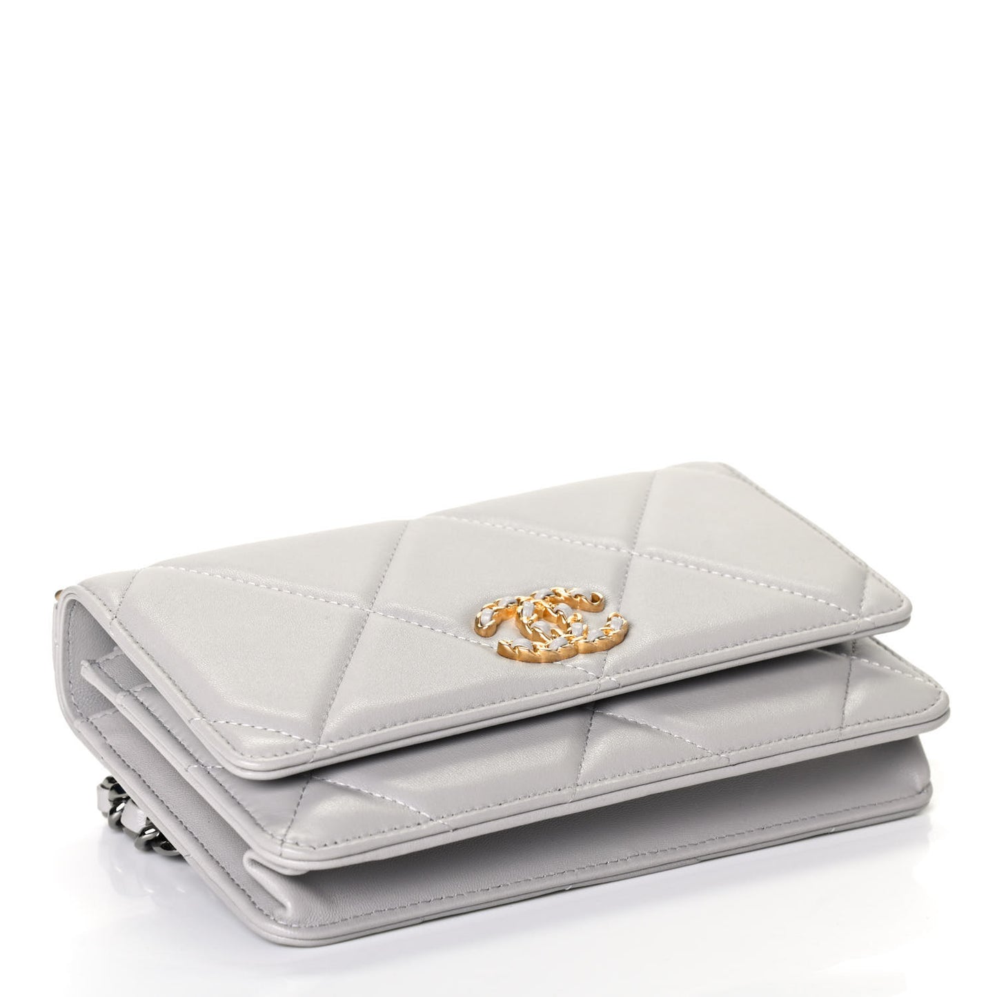 Lambskin Quilted Chanel 19 Wallet On Chain WOC Grey