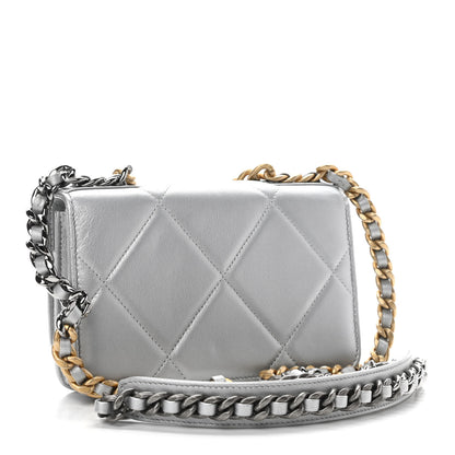 Chanel Metallic Lambskin Quilted Chanel 19 Wallet On Chain WOC Silver 3 of 12