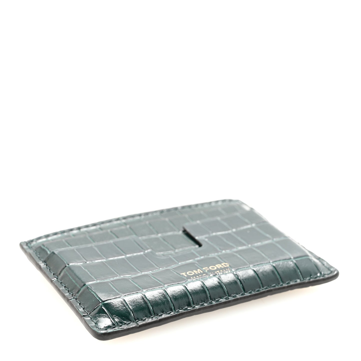 Calfskin Alligator Embossed Card Holder Bottle Green