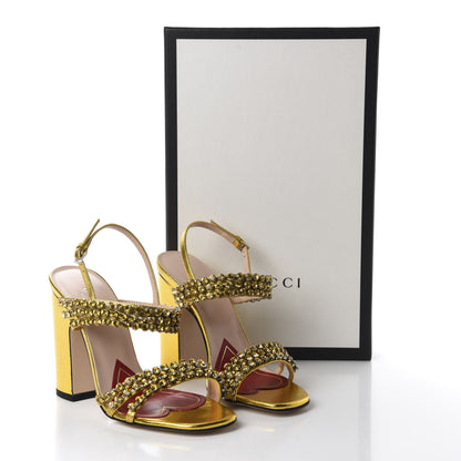 Gucci Nappa Silk Crystal Bertie High Heel Sandals 36 Gold 9 of 9
