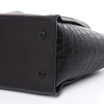 Saint Laurent Smooth Calfskin Crocodile Embossed Small Monogram Downtown Cabas Black 10 of 12