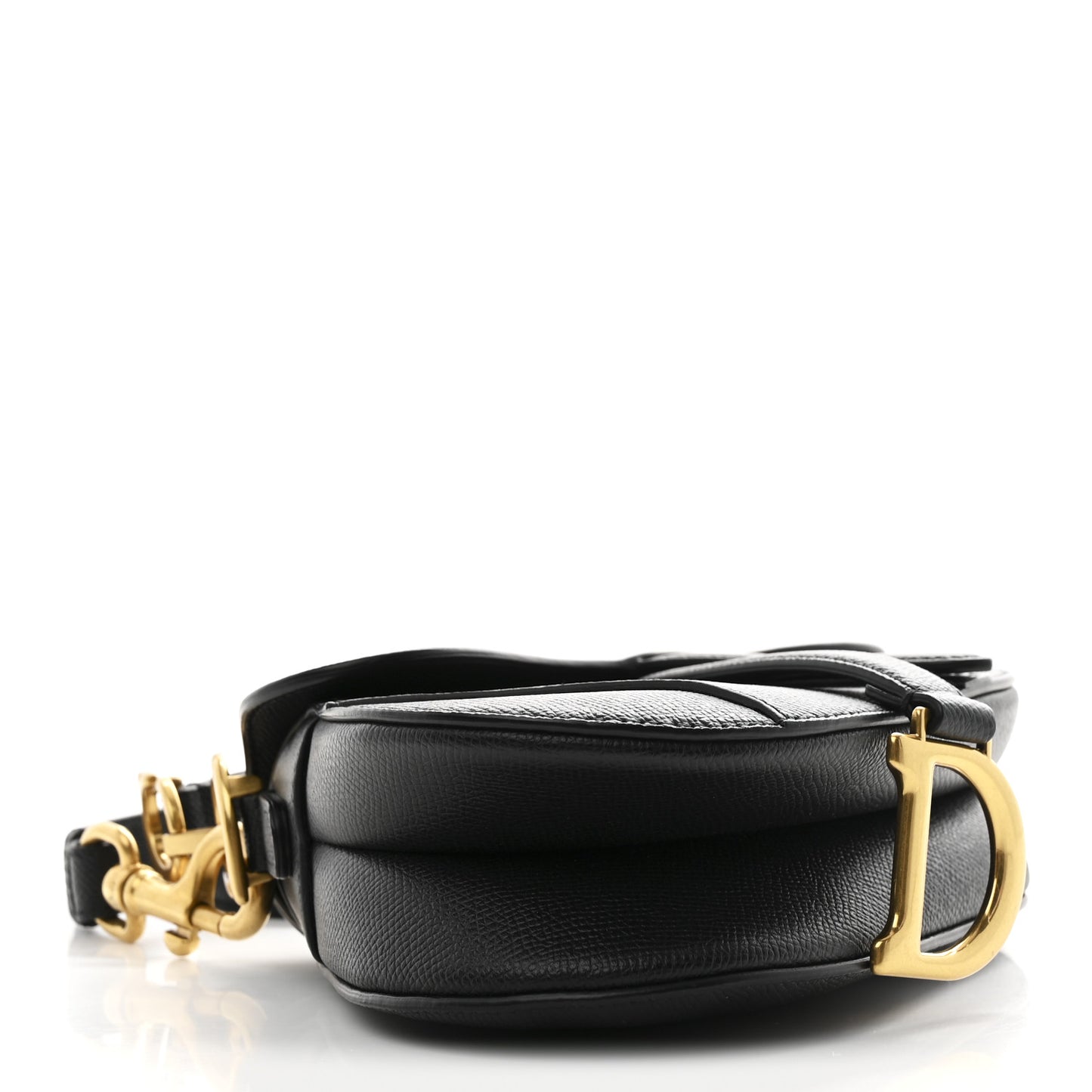Grained Calfskin Mini Saddle Bag With Strap Black