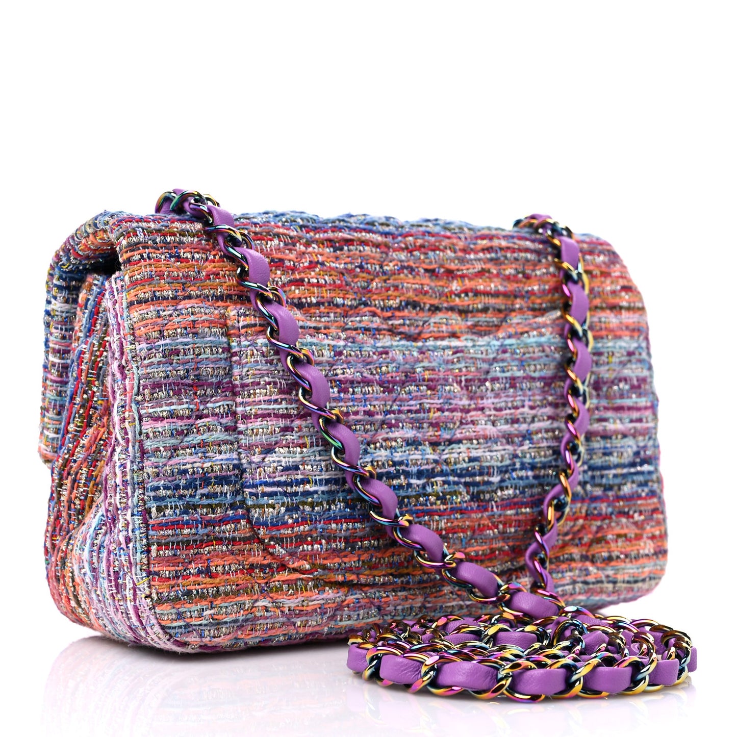 Tweed Quilted Mini Rectangular Flap Blue Pink Orange