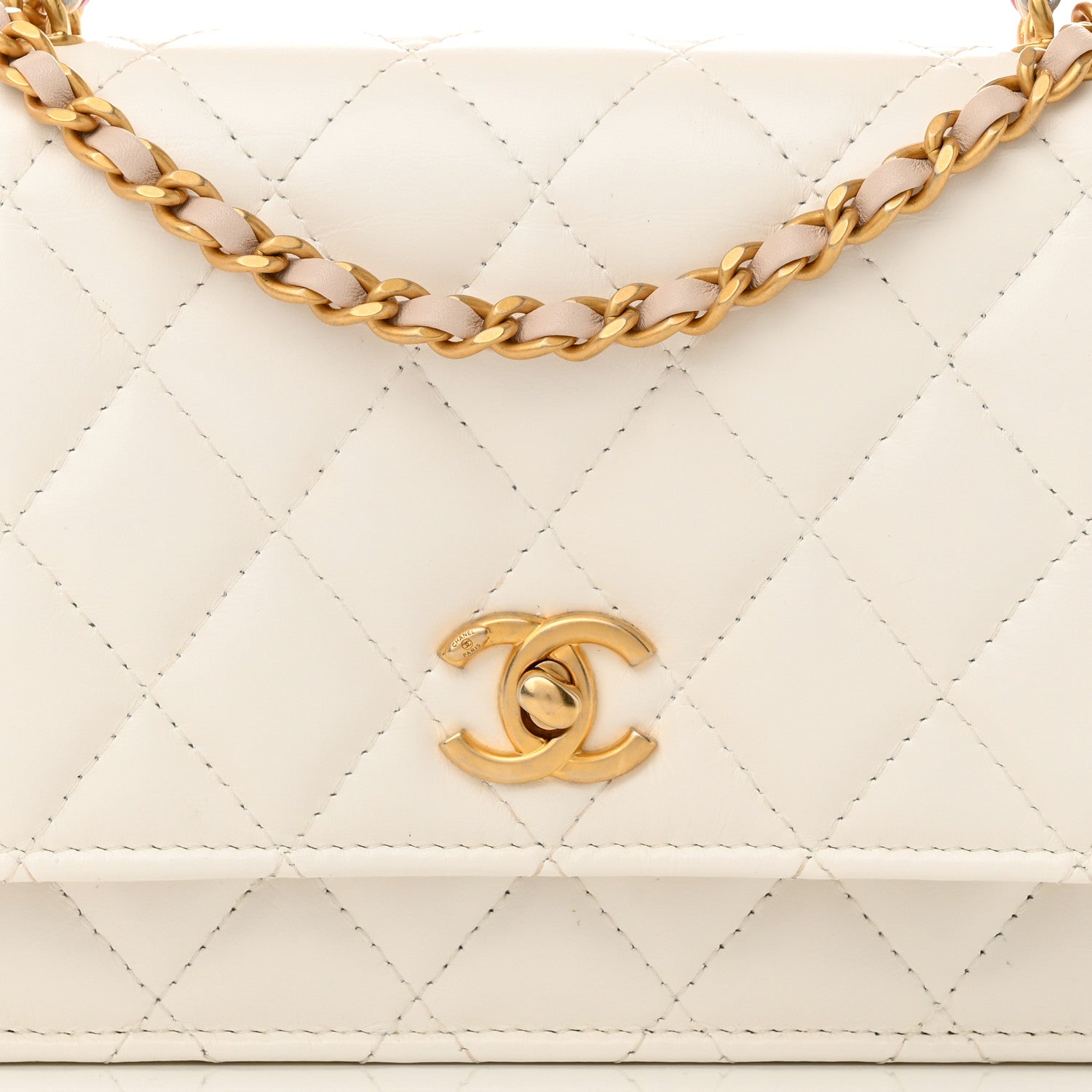 Chanel Shiny Calfskin Quilted Multicolor Top Handle Wallet On Chain WOC White 9 of 13