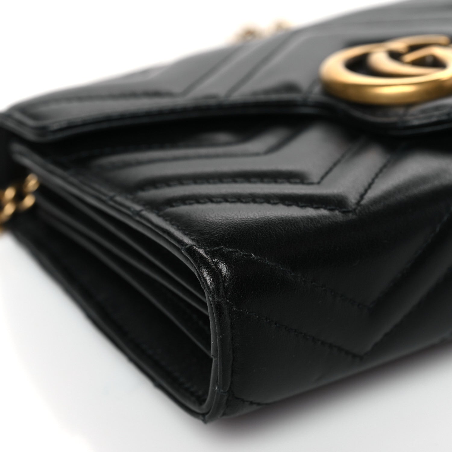 Gucci Calfskin Matelasse GG Marmont Chain Wallet Black 8 of 10